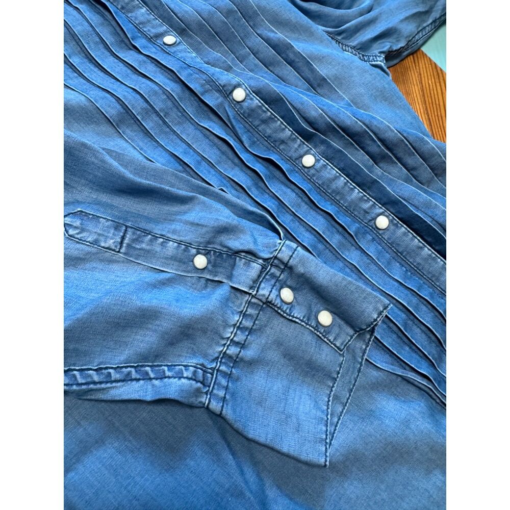 Classic Sundance Denim Chambray Pintuck Button-Up Shirt XL